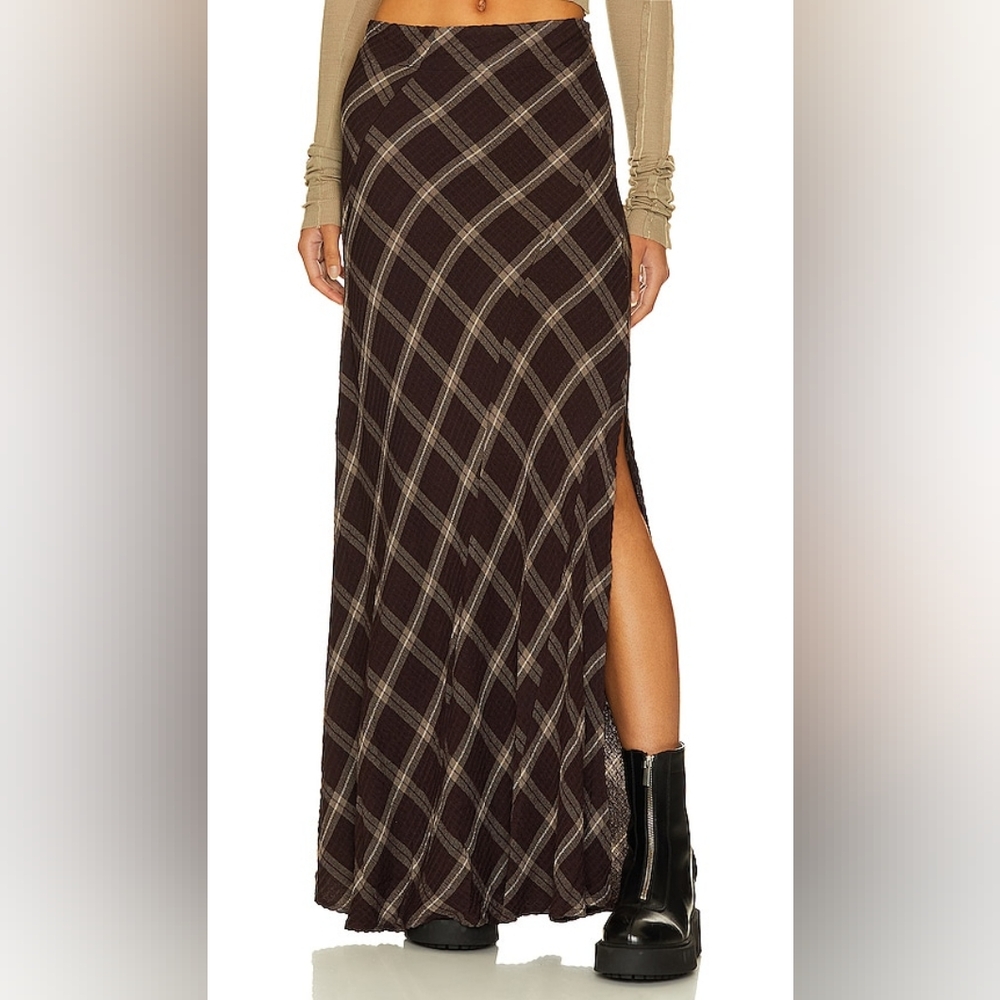 Maxi Skirt Free People Vintage Crush Brown Plaid size 10